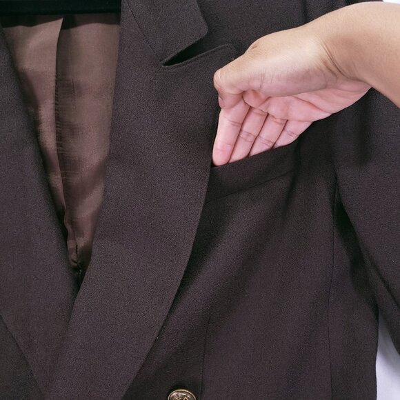 Giorgio Sant Angelo Womens Brown 100% Wool Pockets Preppy Blazer Jacket Size 12 - Picture 9 of 16